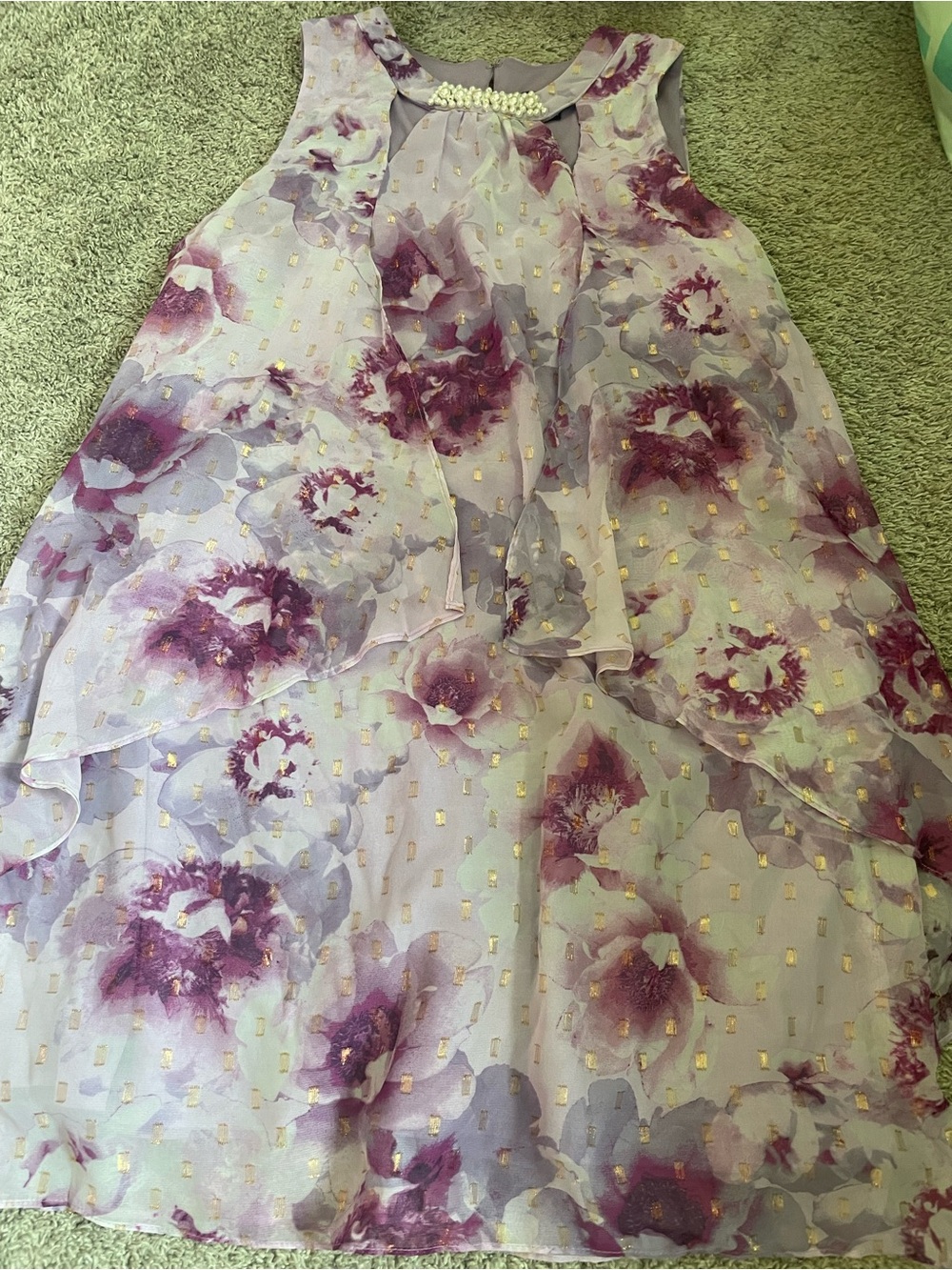 SLNY Floral Dress with Pearl Accent